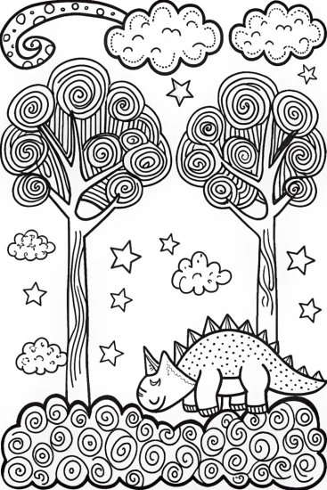 A coloring page of Dinosaur Daydreams Coloring Page