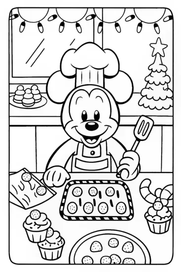 A coloring page of Mickey Mouse Christmas Feast Coloring Page