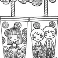 Pastel Boba Tea Friends Coloring Page