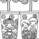 Pastel Boba Tea Friends Coloring Page