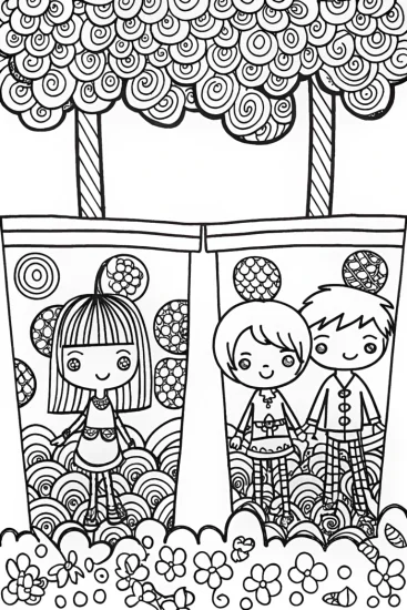 A coloring page of Pastel Boba Tea Friends Coloring Page