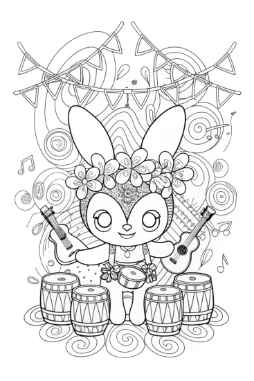 A coloring page of Kuromi at the Magical Music Festival
