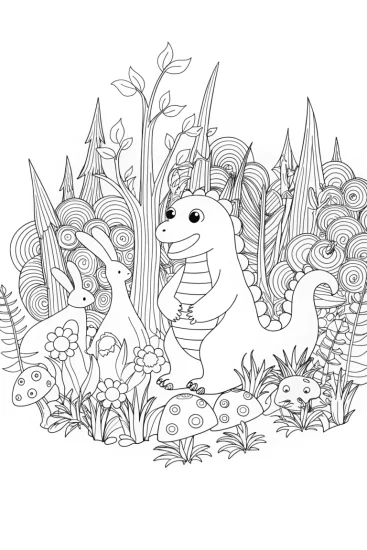 A coloring page of Godzilla’s Forest Adventure Coloring Page