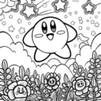 Kirby in the Cosmic Garden Coloring Page