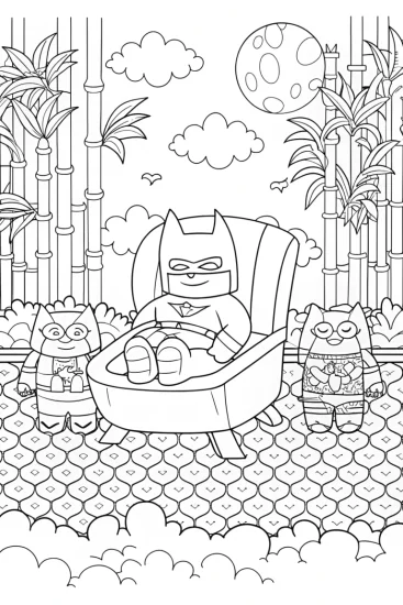 A coloring page of Batman’s Day Off at the Superhero Spa