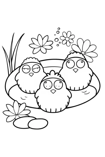 A coloring page of Chickens’ Dreamy Spa Day Coloring Page