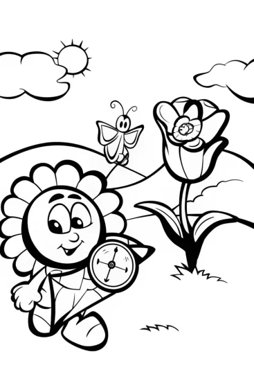 A coloring page of The Daring Flower Expedition Coloring Page
