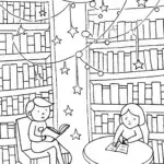 Rainbow High Students in a Magical Library Coloring Page