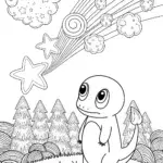 Charmander’s Meteor Shower Adventure Coloring Page