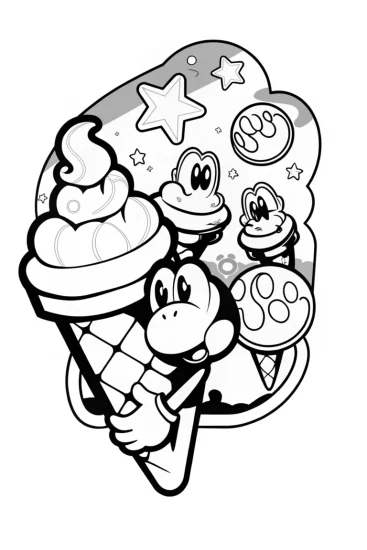 A coloring page of Yoshi’s Ice Cream Quest