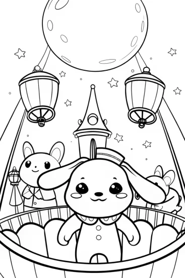 A coloring page of Cinnamoroll’s Starry Night Parade Coloring Page