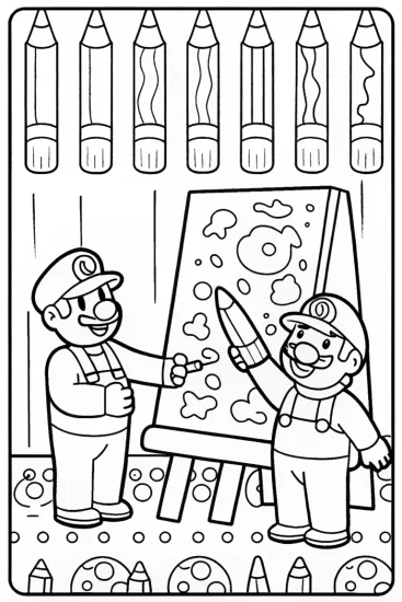 A coloring page of Mario and Luigi’s Artful Adventure Coloring Page