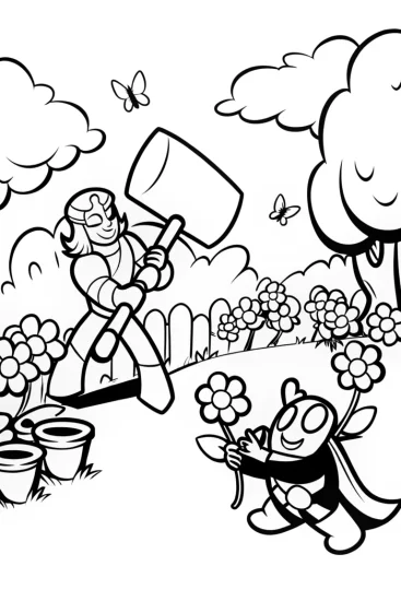 A coloring page of Thor’s Garden Party Coloring Page