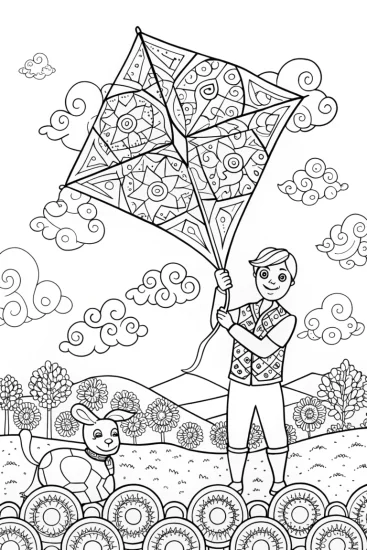 A coloring page of Blippi’s Kite Flying Adventure Coloring Page