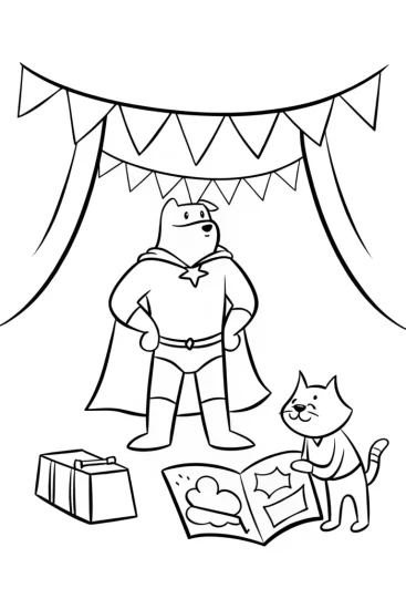 A coloring page of Superhero Pets Coloring Page