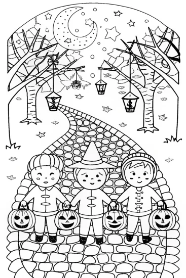 A coloring page of Halloween Lantern Festival Coloring Page
