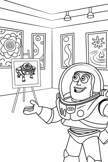 A coloring page of Buzz Lightyear’s Alien Art Gallery Coloring Page