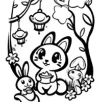 Enchanted Kitten Tea Party Coloring Page