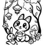 Enchanted Kitten Tea Party Coloring Page