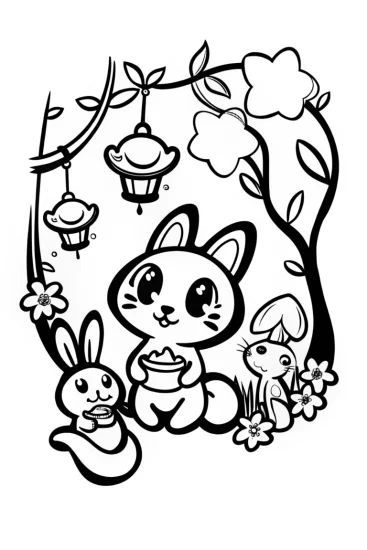 A coloring page of Enchanted Kitten Tea Party Coloring Page