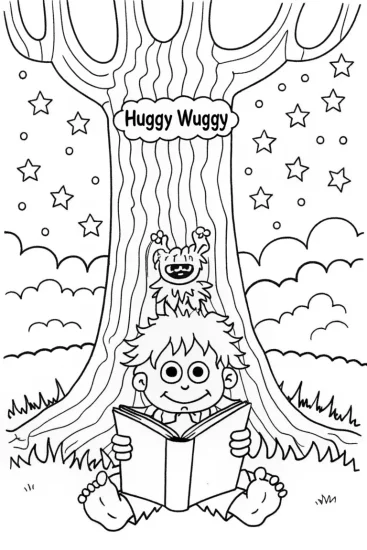 A coloring page of Huggy Wuggy’s Enchanted Storytime Coloring Page