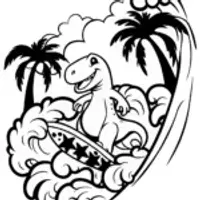 Dino Surfing Adventure Coloring Page