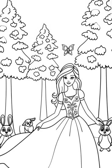 A coloring page of Princess of the Enchanted Forest Coloring Page