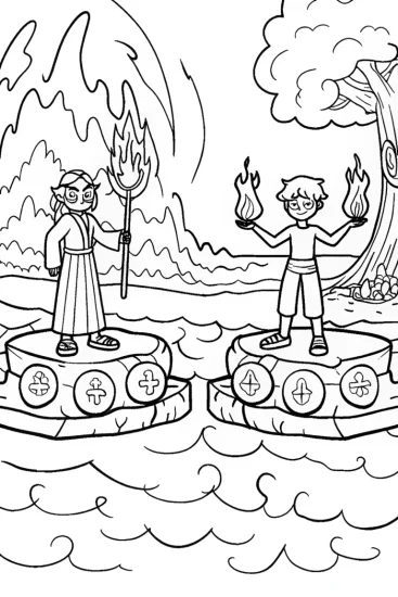 A coloring page of Champions of the Elemental Realms Coloring Page