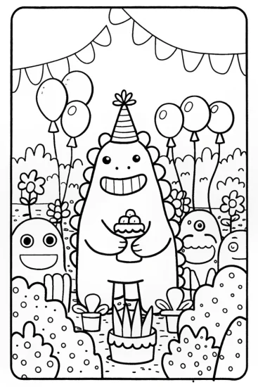 A coloring page of Godzilla’s Galactic Garden Party Coloring Page