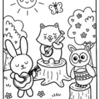 Woodland Animals Orchestra Coloring Page