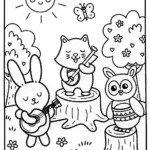 Woodland Animals Orchestra Coloring Page
