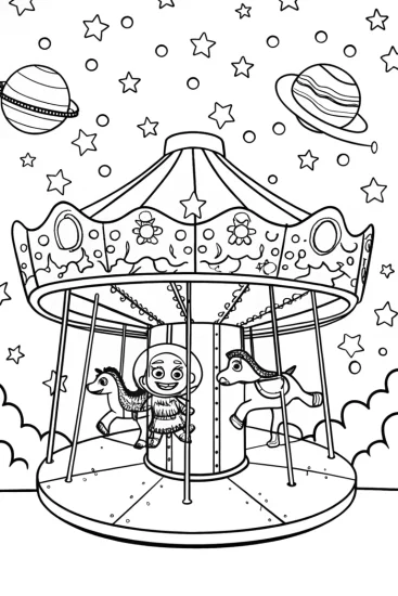 A coloring page of Buzz Lightyear’s Galactic Carousel Coloring Page