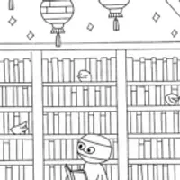 Ninja in the Enchanted Library Coloring Page