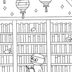 Ninja in the Enchanted Library Coloring Page