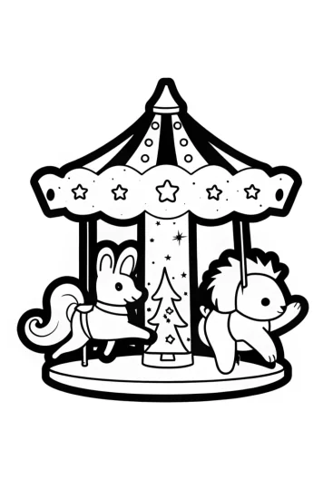 A coloring page of Christmas Village Carousel Coloring Page