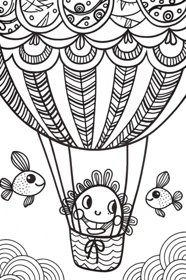 A coloring page of Axolotl’s Dreamy Balloon Ride Coloring Page