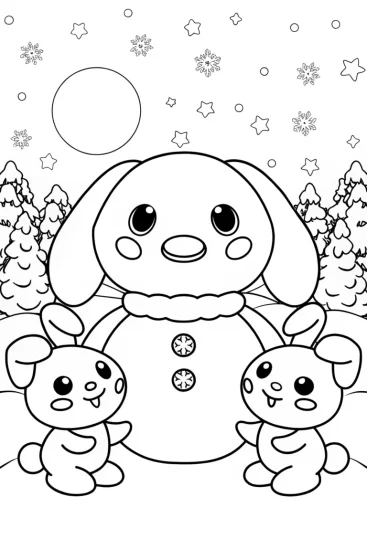 A coloring page of Cinnamoroll’s Cozy Winter Wonderland Coloring Page
