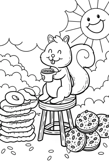 A coloring page of Cheerful Squirrel Cocoa Coloring Page