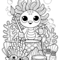 Axolotl Crafting Coral Coloring Page