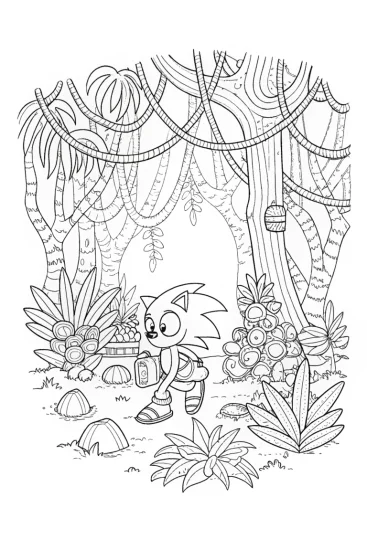 A coloring page of Sonic’s Jungle Adventure Coloring Page