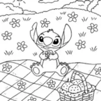 Stitch’s Cozy Patchwork Picnic Coloring Page