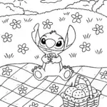 Stitch’s Cozy Patchwork Picnic Coloring Page