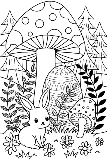 A coloring page of Easter Egg Forest Adventure Coloring Page