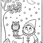 Nibbles the Gnome’s Starry Night Coloring Page