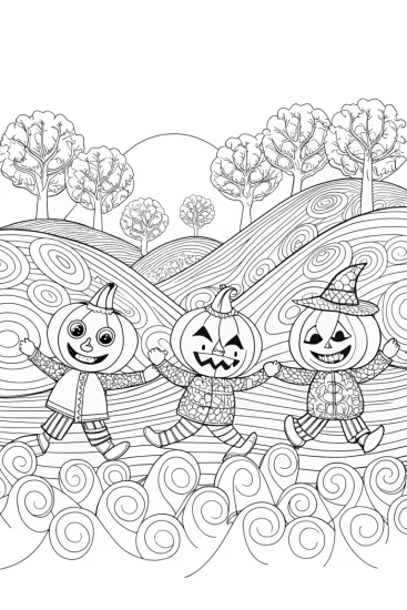 A coloring page of The Enchanted Pumpkin Patch Parade Coloring Page