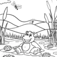 A Hippo’s Day at the Riverbank Coloring Page