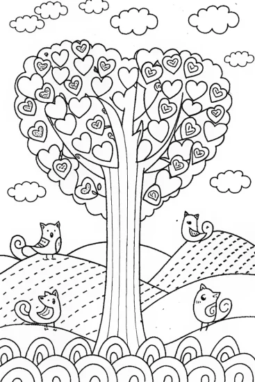 A coloring page of Hearts of Nature’s Melody Coloring Page