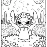 Stitch’s Galactic Garden Party Coloring Page