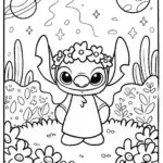 Stitch’s Galactic Garden Party Coloring Page