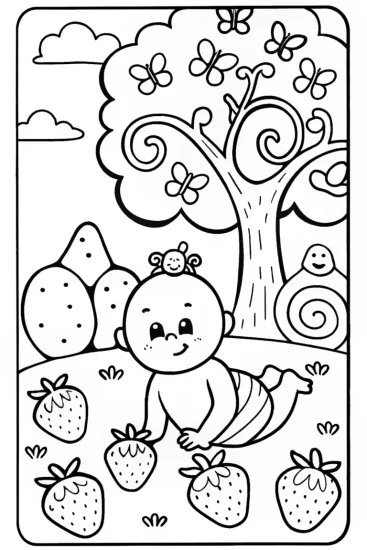 A coloring page of Baby’s Magical Garden Adventure Coloring Page